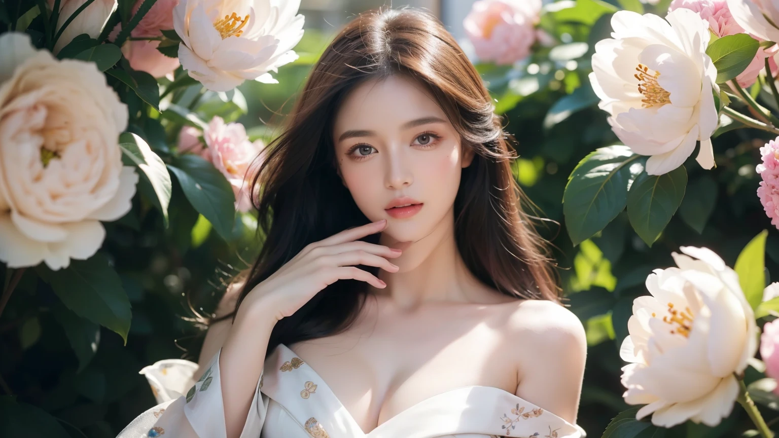 "Imagine a supermodel in the midst of an ethereal photoshoot, surrounded by a breathtaking sea of flowers. She stands poised and elegant, her presence commanding attention amidst the vibrant colors and delicate petals.
Her attire is a flowing, couture gown that seems to blend seamlessly with the blooms around her, accentuating her grace and sophistication. The gown is adorned with intricate floral patterns that mirror the surrounding blossoms, creating a harmonious visual symphony.
The soft light of the golden hour bathes the scene, casting a warm, almost magical glow over everything. Petals flutter gently in the breeze, adding a sense of movement and life to the setting. The model’s expression is serene yet powerful, her eyes captivating the lens with a gaze that speaks of confidence and allure.
In the background, the lush garden stretches out, filled with an array of flowers in full bloom – roses, peonies, lilies, and more, creating a vibrant tapestry of colors and textures. The air is fragrant with the scent of fresh flowers, enhancing the dreamy atmosphere.
This image captures the essence of beauty, elegance, and nature intertwined, creating a stunning visual feast that celebrates the art of high fashion and the timeless allure of flowers."super fine body, super fine face, super fine eyes, super fine nose, superfine mouth, super fine hands, super fine fingers, good shape, very perfect body, very perfect face, very perfect eyes, very perfect nose, very perfect mouth, very perfect hands, very perfect fingers, super detailed body, super detailed face, super detailed eyes, super detailed nose, super detailed mouth, super detailed hands, super detailed fingers, super high quality, professional photographer's shots, raw photo, very beautiful girl, super model, super realistic, Photo taken using a Kodak analog camera, 90s photo, 90s camera, brown eyes