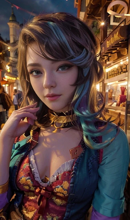 Photo oF a 17 year-old American girl, .CRUDO, beautiFul woman , cabello largo color azul turqueza ((retrato)), ((Cara detallada:1.2)), ((Detailed Facial Features)), (Piel Finamente detallada) , ojos color.azul , 、un sexy(color fresco), wet, wet, ReFlectoreasutepiece) (proporciones perFectaotos realistas)(La mejor calidad) (Detallado) FotograFiado con una EOS R5 de Canon, lente de 50 mm, F/2.8, NFFSW, (8K) (papel tapiz) (cinematic lighting) (dramatic lighting) (sharp Focus) (Enrevesado) senos grandes , pechos grandes , cuerpo completo , hermoso cuerpo de adolesente ,lindo maquillaje , gran sonrisa , labios rojos. Mlp ,Starlight Glimmer , foto dinamica , pose sexy , centro comercial , noche , sonrisa presumida , ropa morada , brazalentes con puas , cabello largo color azul turqueza con mechas color morado, cuerpo completo , foto de cuerpo completo , my little pony Equestria girls , tiene un collar con un rubi , ropa de pelicula my little pony Rainbow rocks