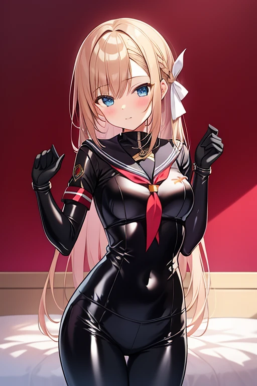 ((Top Quality, 8k, Masterpiece: 1.3)), Crisp Focus: 1.2, Solo: 1.2, Beautiful Woman with Perfect Figure: 1.4, Slender Abs: 1.2, ((Layer-Cut, Big: 1.2)), Highly Detailed Face and Skin Texture, Detailed Eyes, Face, Double Eyelids, black serafuku,latex sailor dress, black theme,school uniform, sailor suit, looking at viewer, messy long hair, beautiful detailed eyes,Hair glows, classroom, black sailor suit, latex, miniskirt, open legs, japanese school uniform, red tie of sailor suit, latex, red gloves, long boots, seductive smile, visible through thighs