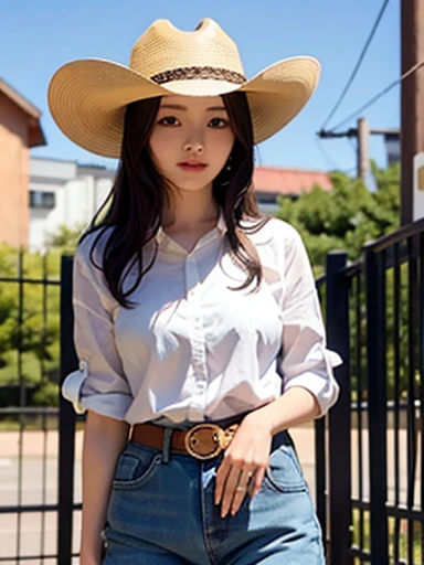 Beautiful woman cowgirl。Normal position。