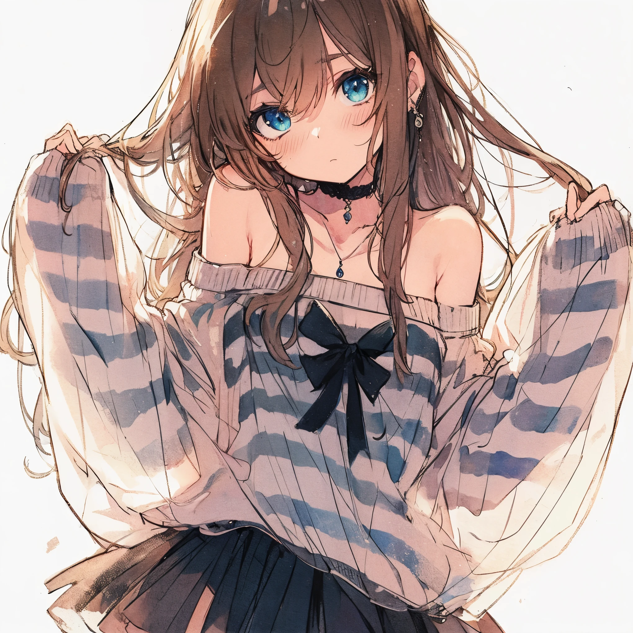 Official art using high-quality hand-drawn watercolor sketch techniques. (best quality,4k,8k,highres,masterpiece:1.2),ultra-detailed,beautiful detailed gray eyes,A girl with beautiful eyes, everyone, beautiful anime girl, cute anime girl, smooth anime art, anime style, elegant colors, soft lighting, delicate beautiful wet eyes, very coquettish, (beautiful large breast:1.2), (correct hands:1.2),