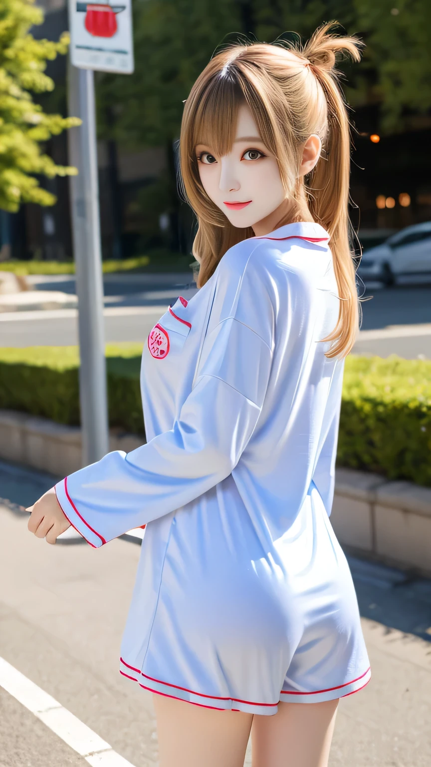 Kigurumi Costume Pajamas、Sexy Big 、A cute 15-year-old girl with a sexy and cute look, beautiful and sexy face、A strong wind blows my hair in front of my face、With straight blonde hair、beautiful, Cute and sexy eyes hidden behind long bangs、Costume pajamas