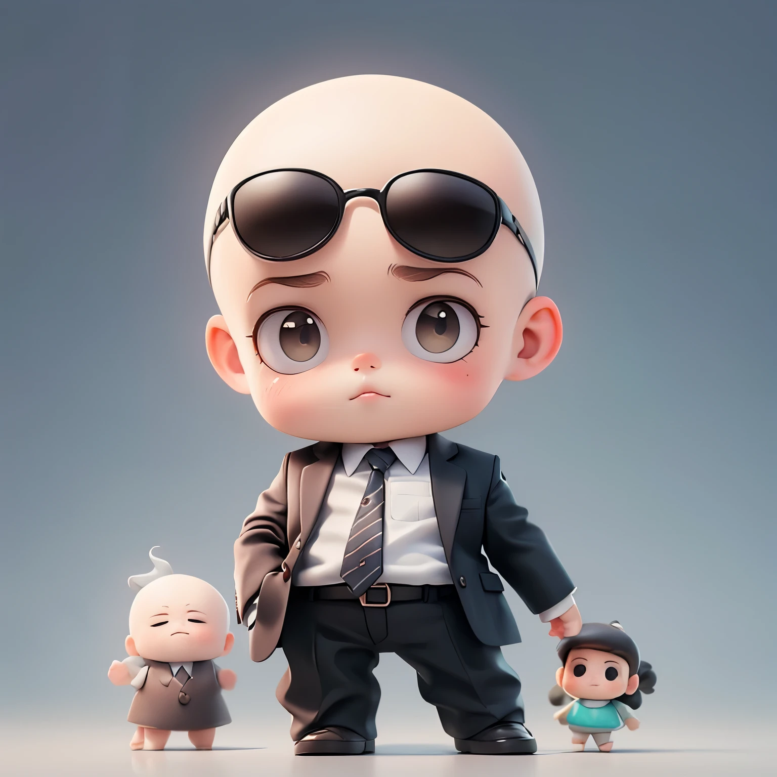 A baby,Suit,BOSS BABY,（Wear sunglasses)，(Baldhead)
