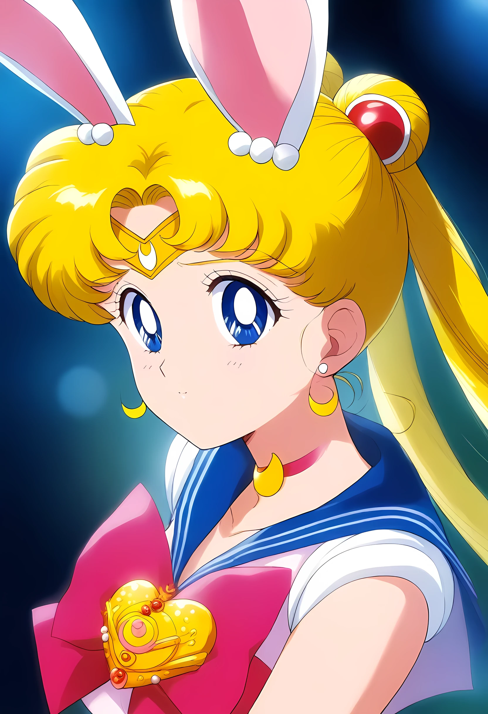 1girl, tsukino usagi, bishoujo senshi sailor moon, aausagi, masterpiece, best quality, very aesthetic, absurdres, bust shot, Bunny girl costume, detailed highest part of bunny ears, night club