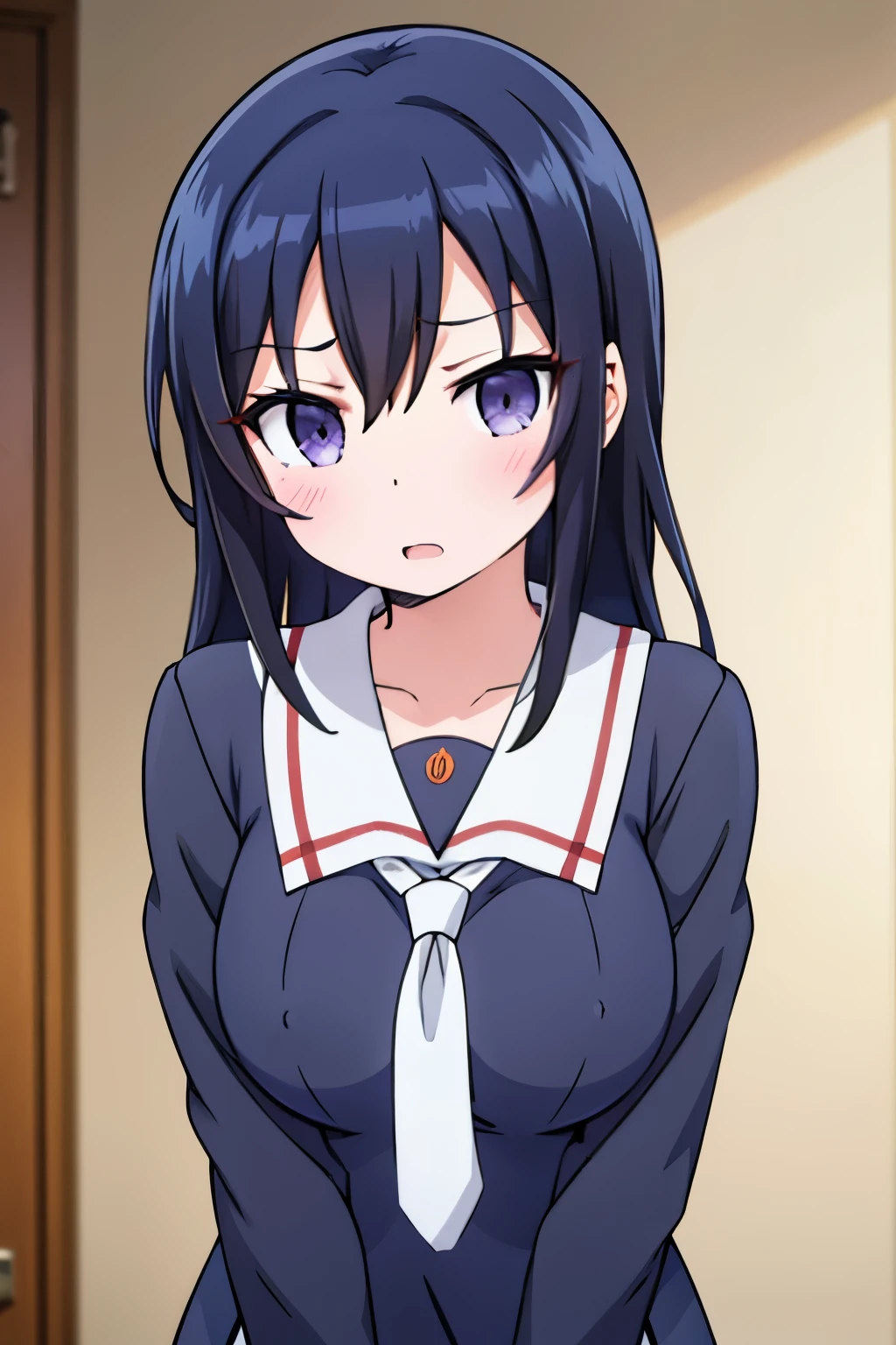 G-Cup　　masterpiece　highest quality　High resolution　Black Hair　Gal　JK　uniform　titsたくし上げ　Nipples　sexy　Yamato Nadeshiko　Aragaki Ayase　　Glaring eyes　A slightly open mouth　Light in your eyes　tits　Eye highlights