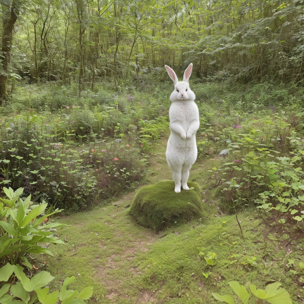 a rabbit with long fluffy rabbit ears, cute bunny, detailed fur texture, adorable animal, rabbit in the forest, forest background, nature scenery, (best quality,4k,8k,highres,masterpiece:1.2),ultra-detailed,(realistic,photorealistic,photo-realistic:1.37),HDR,vivid colors,soft lighting