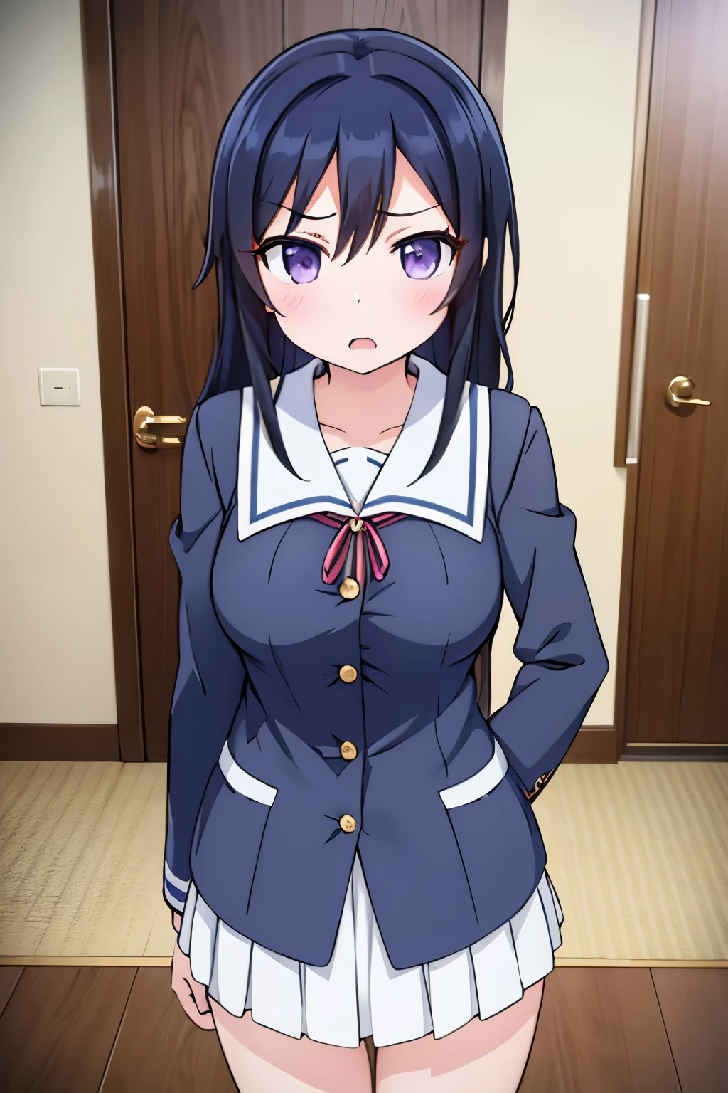 G-Cup　　masterpiece　highest quality　High resolution　Black Hair　Gal　JK　uniform　titsたくし上げ　Nipples　sexy　Yamato Nadeshiko　Aragaki Ayase　　Glaring eyes　A slightly open mouth　Light in your eyes　tits　Eye highlights