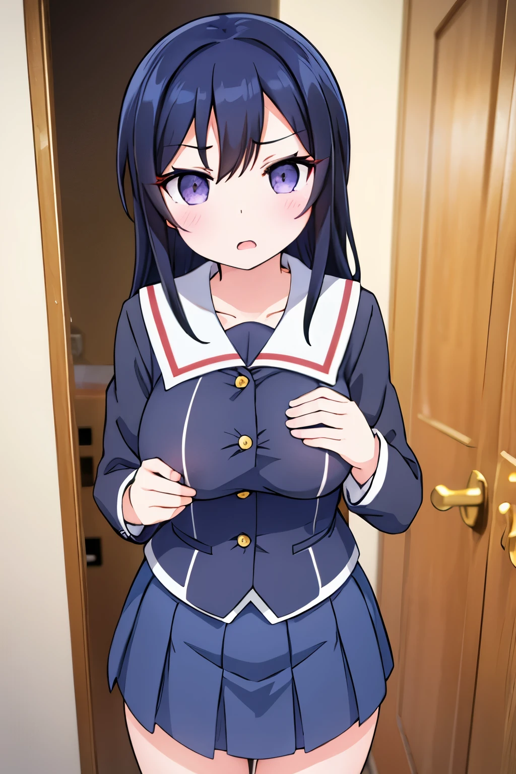 G-Cup masterpiece highest quality High resolution Black Hair Gal JK uniform titsたくし上げ Nipples sexy Yamato Nadeshiko Aragaki Ayase Glaring eyes A slightly open mouth Light in your eyes tits Eye highlights