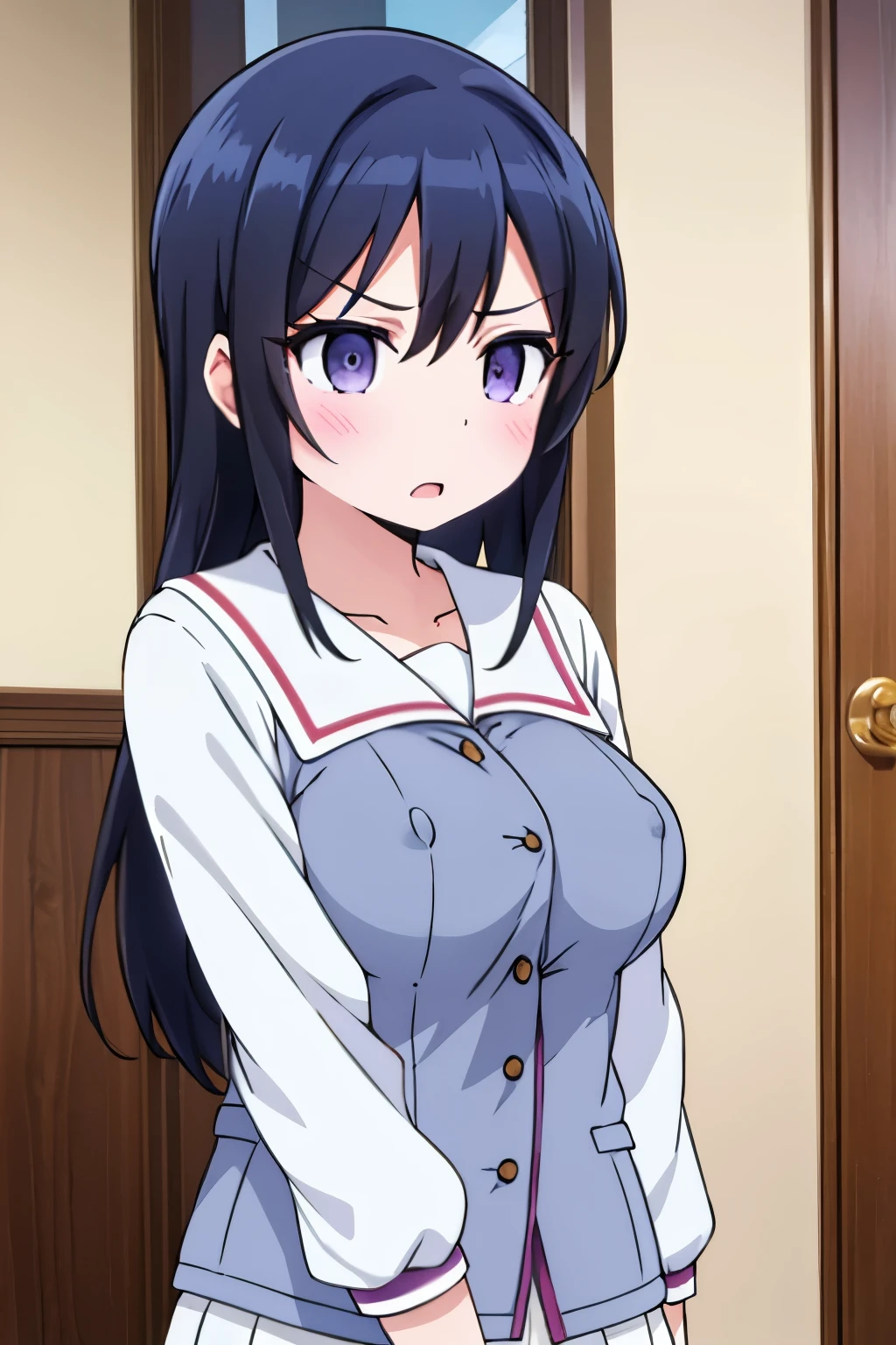 G-Cup　　masterpiece　highest quality　High resolution　Black Hair　Gal　JK　uniform　titsたくし上げ　Nipples　sexy　Yamato Nadeshiko　Aragaki Ayase　　Glaring eyes　A slightly open mouth　Light in your eyes　tits　Eye highlights