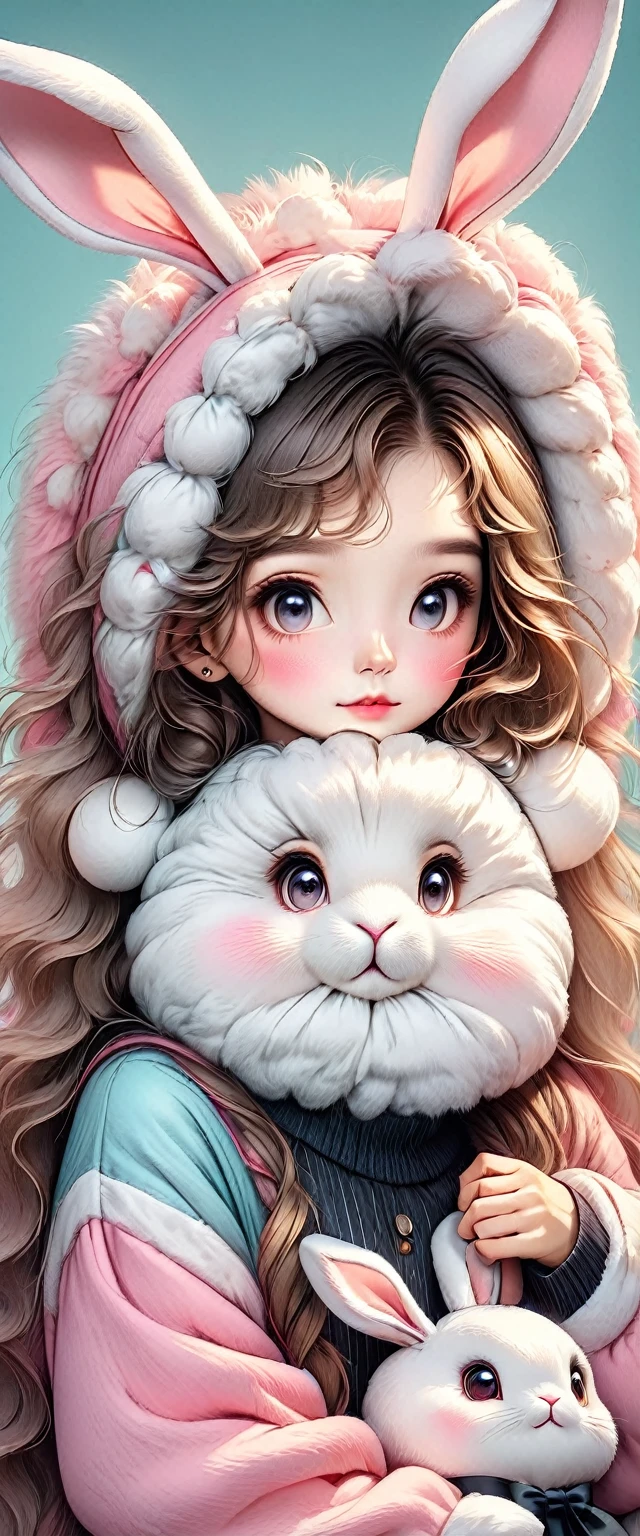 a woman wearing a fluffy rabbit costume with large rabbit ears, professional portrait, cute and childlike, hyperdetailed 8k, high resolution