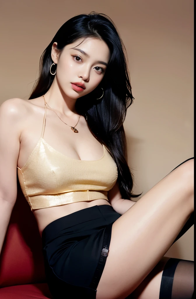 (masterpiece:1.3), (8 thousand, realistic, RAW photos, best quality: 1.4), (1 woman),(sheer silk blouse), (short skirt), (짙은색 realistic 팬티 스타킹), (wearing stockings), (wearing stockings), (High Heels), (High Heels), (very sexy), (full body shot), (Sitting on a chair), (Beautiful makeover), (유난히 아름다운 realistic 얼굴), (Build a beautiful body) , (beautiful face), (beautiful face), (long eyelashes), (double eyelid), (big bust) , (Strong body through exercise), (beautiful abs), (Beautiful heaps), (tall), (such a beautiful body), (realistic face), (black hair. parted, long hair:1.3), (아름다운 parted스타일), (realistic eyes), (really beautiful and delicate eyes), (realistic skin), (beautiful skin), (absurd), (attractive), (ultra high resolution), (extremely realistic), (very detailed), (golden ratio), (realistic 긴 다리), (realistic 팔), (necklace), (earring),(beautiful nails manicure), (So beautiful and sexy)