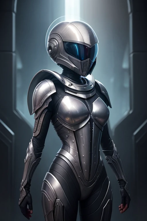 A young girl adorned in a complete suit of armor inspired by the xenomorph, a fictional extraterrestrial creature known for its sleek and deadly appearance. Every aspect of the armor is meticulously crafted, from the intricate design of the exoskeleton to the polished ebony finish. This awe-inspiring image, portrayed in a stunning digital painting, showcases the girl standing tall and brimming with confidence, her eyes shining with determination. The attention to detail is remarkable, capturing the iridescent sheen of the xenomorph's chitinous shell and the subtle reflection of light on the girl's visor. The overall impression is one of strength and resilience, evoking a sense of admiration and intrigue.