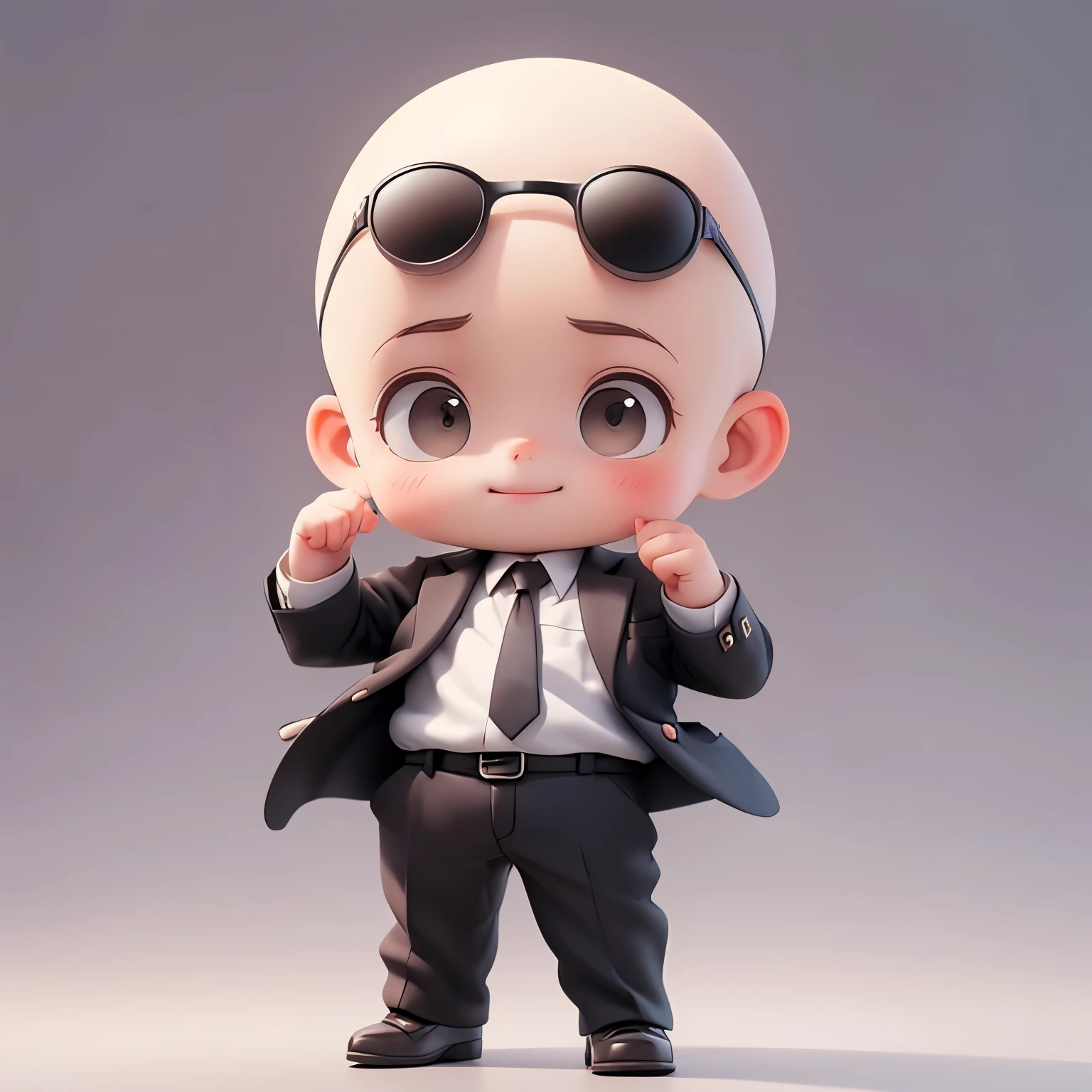 A baby,Suit,BOSS BABY,（Wear sunglasses)，(Baldhead)，happy,Clean background
