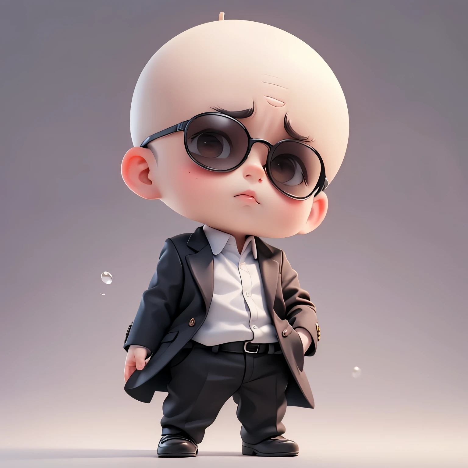 A baby,Suit,BOSS BABY,（Wear sunglasses)，(Baldhead)，Sadistic eyes,Clean background
