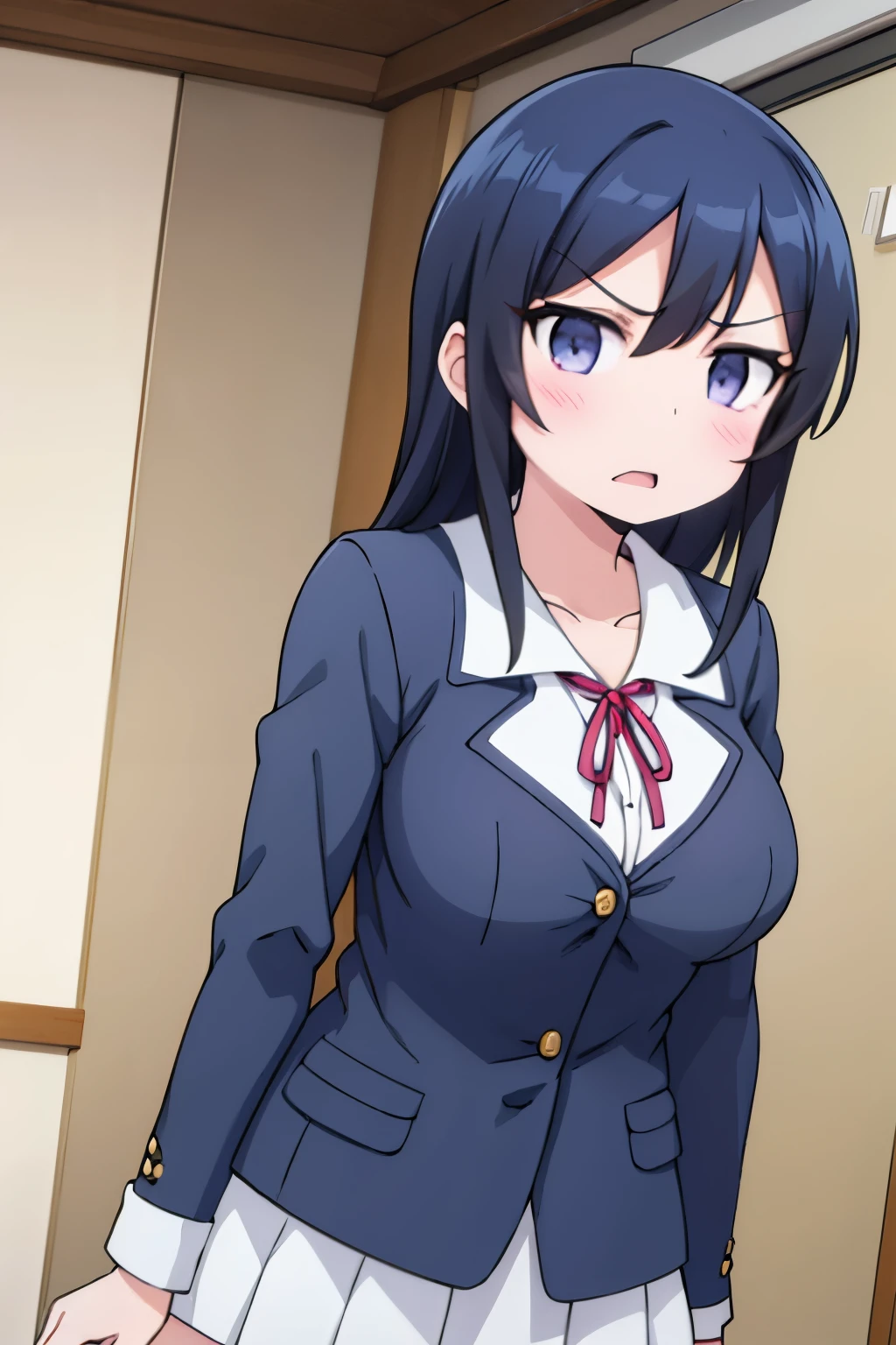G-Cup masterpiece highest quality High resolution Black Hair Gal JK uniform titsたくし上げ Nipples sexy Aragaki Ayase Glaring eyes A slightly open mouth Light in your eyes tits Eye highlights