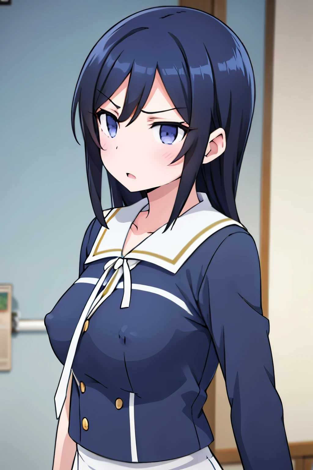 G-Cup masterpiece highest quality High resolution Black Hair Gal JK uniform titsたくし上げ Nipples sexy Aragaki Ayase Glaring eyes A slightly open mouth Light in your eyes tits Eye highlights