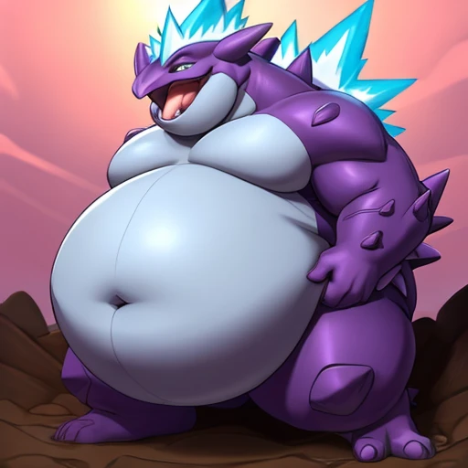 Toxtricity, , vore, panting, obese, stomach is triangular, enormous belly, body is buried due to fat, small face
