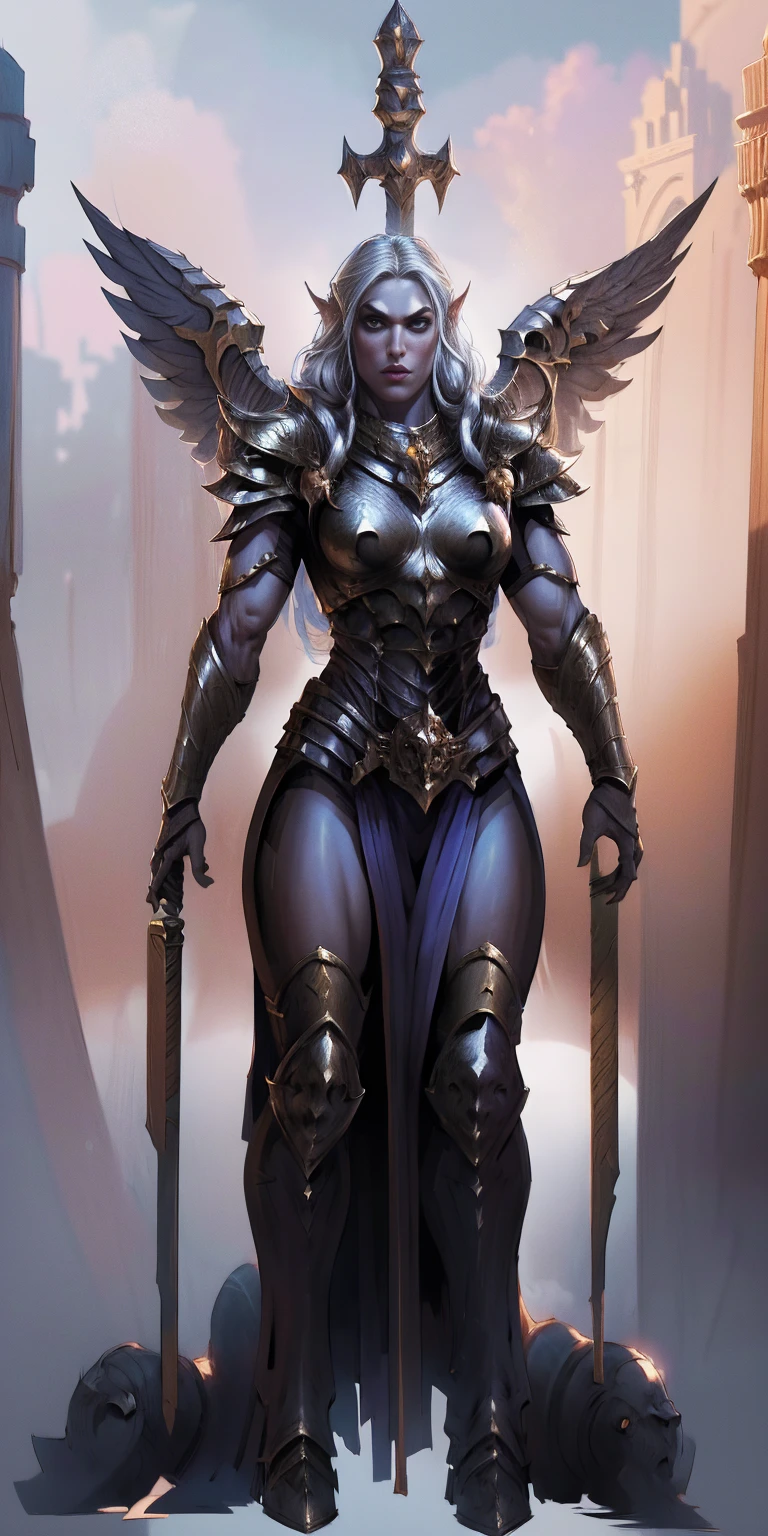 full body standing symmetrical beautiful woman, hyper realistic, 1girl, Asgard, Valkyrie, Lady Knight, correct anatomy, epic fantasy digital art, tmasterpiece, 8k, high definition resolution, detailed drawing, superior quality, epic composition, muscular body, muscular turned arms behind body