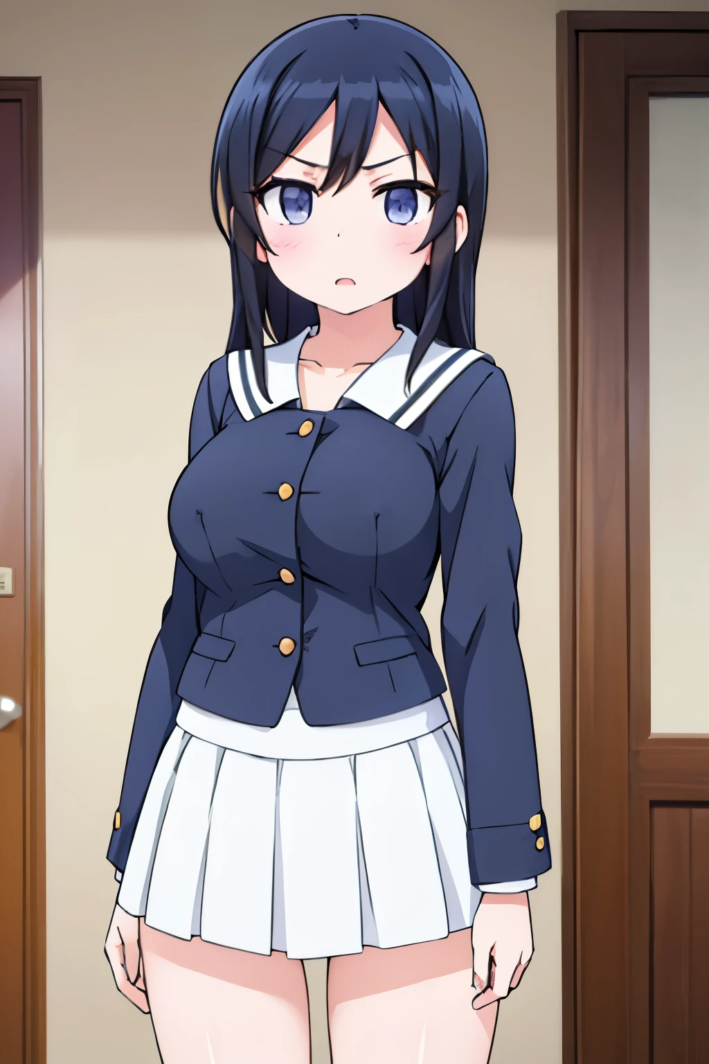 G-Cup　　masterpiece　highest quality　High resolution　Black Hair　Gal　JK　uniform　titsたくし上げ　Nipples　sexy　　Aragaki Ayase　　Glaring eyes　A slightly open mouth　Light in your eyes　tits　Eye highlights　underwear　bra