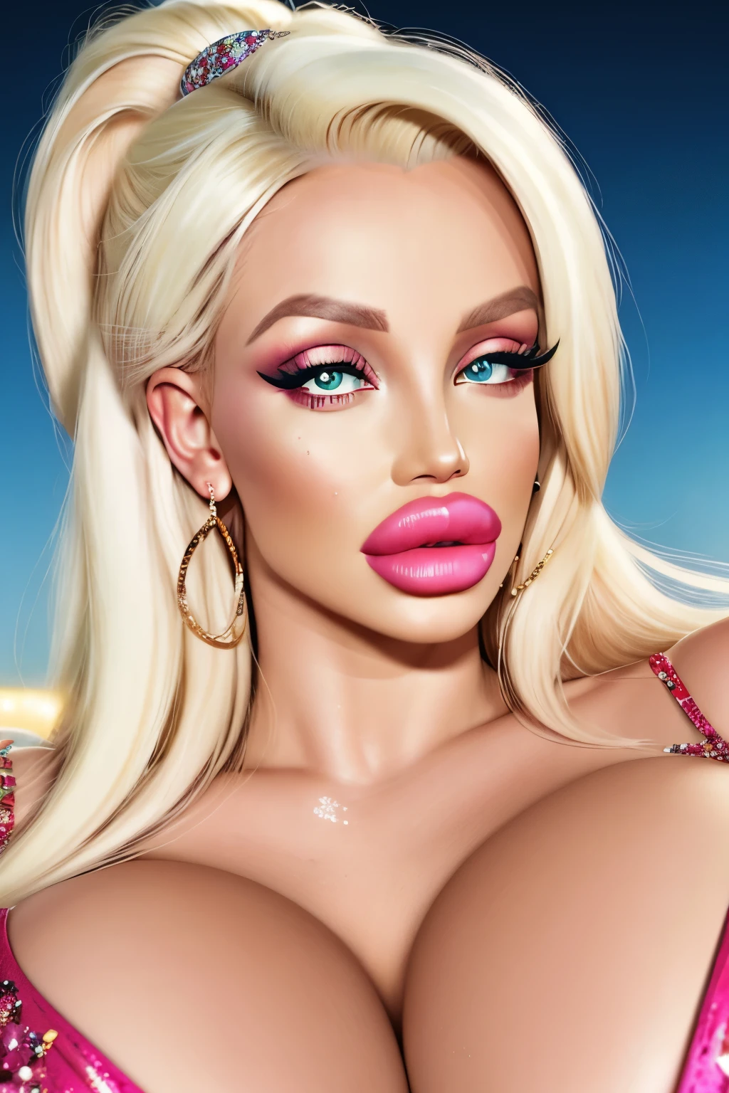 bimbo , Picture, high quality, SFW, britney spears, thick lips, bimbo barbie, , platinum blonde hair, , glamour, close up portrait, perfect face, perfect eyes, huge massive tits, knot top, underboob, marilyn monroe, sharp focus, tracelight, raytraced, Nikon D850 film stock photograph Kodak Portra 400 camera f1.6 lens, rich colors, lifelike texture, dramatic lighting, unreal engine, trending on ArtStation, cinestill 800 tungsten, , huge breasts, giant breasts, upper body portrait, hazel eyes, symmetrical eyes, perfectly drawn hands
