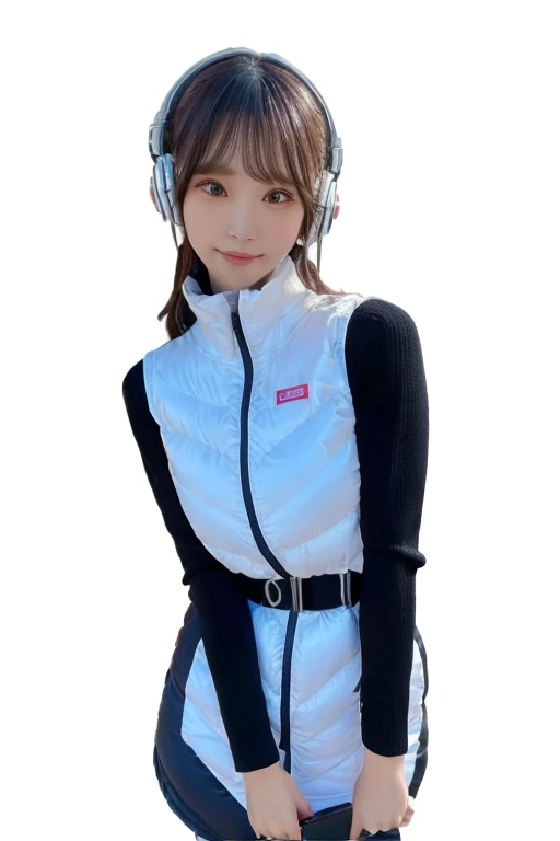 An innocent 20-year-old girl、((White tank top, Dramatic Pose)),smile,BREAK (Spacecraft control room background):2,、BREAK RAW Photos, (8k、highest quality、masterpiece:1.2)、(Intricate details:1.4)、(Photorealistic:1.4)、Octane Rendering、Complex 3D rendering with ultra-detail, Studio Soft Light, Rim Light, Vivid details, Super Detail, Realistic skin texture, Detailed aspect, Beautiful details in the eyes, Highly detailed CG Unity 16k wallpaper, compensate, (Detailed Background:1.2), Glowing Skin, whole body、(astrovest):2,(black long sleeves):5,headphone,smartwatch,((Standing with hands behind back、Leaning forward、Angle from above))