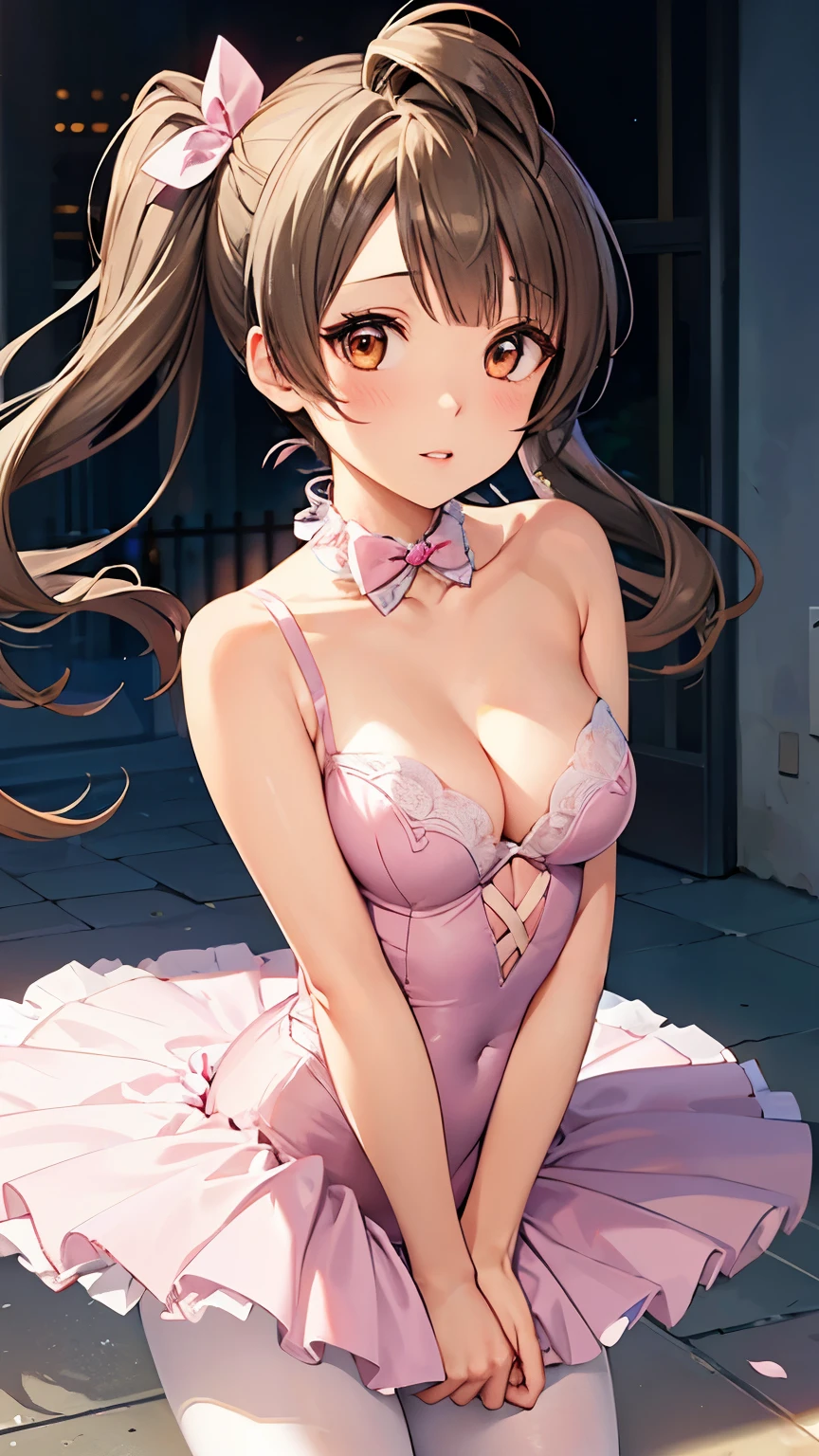 Minami Kotori, One side up, Hair Ribbon, masterpiece, top quality, high resolution, unity 8k wall paper, illustration, detailed eyes, extra detailed face, Highly detailed CG, glossy lips, light makeup, ballerina, leotard, tutu, pantyhose,