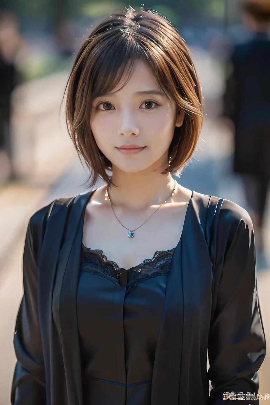 (On the way home from the funeral。18-year-old female:1.5)、(I am in grief:1.2)、(The best quality at its best:1.4), (Super detailed), (Very detailed CG unified 16k), Beautiful woman with perfect figure: 1.4, Sharp focus: 1.2, Very detailed, High-quality RAW color photos, Professional photography, Great face and eyes, cosmetics, (Amazingly beautiful girl), ((Mourning clothes for attending a funeral:1.5)), Sexy posture,(View from below), Realistic movie faces, Wide zoomed out view of head to foot length, Full body long view, Realistic, ((Realistic natural orange red hairstyle, Realistic blue eyes)), ( Short Bob Hair:1.5), (necklace:1.5)、, Very beautiful face, Perfect model beauty, Mouth swelling, Highly detailed face and skin texture, Fine grain, double eyelid, Medium chest, smile, (masterpiece), highest quality, High resolution, Very detailed, Blurred Background, Depth of written boundary, Cinema Lighting, Great legs, , Clear, well-maintained skin,