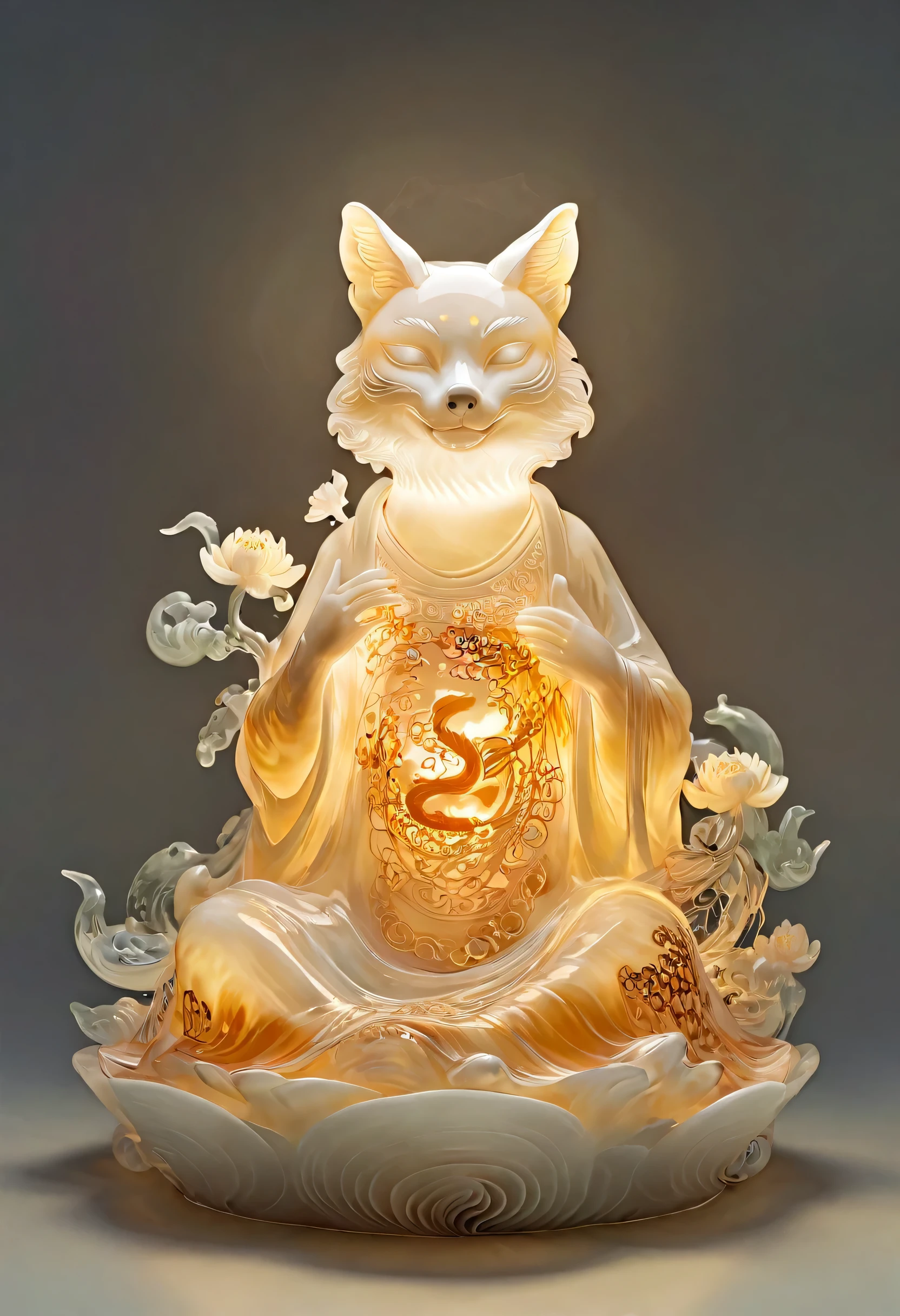 Full body photography of Fox Demon girl in lotus pose,Ceramic style,Jade Light,Anatomically correct,Raw, Lenses, (Clear focus:1.5), (Reality:1.4), Dusk lighting, Volumetric Lighting, Ultra-high resolution, 16K,Dramatic Lighting, White background:1.5)(Zentangle,Mandala,Tangles,Entanglement:0.7)Fox Demon,Short coat, Foxfire Curse, fox family, Transformation, Depth of Field, Dreamy atmosphere, The most beautiful form of chaos, grace, Dark theme of Fauvist design, Flower of Death, Flowers of ecstasy,Glowing Line,Glow Example,Tracking Example,flash, Backlight,translucent,Light Particles,xianxia