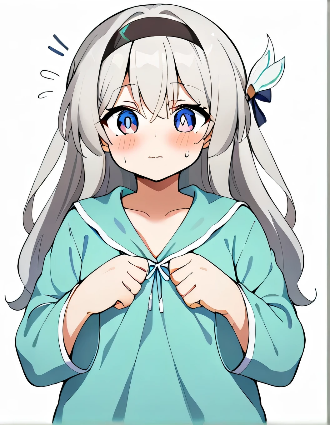 Grey hair,cute blushing,white background,pajama