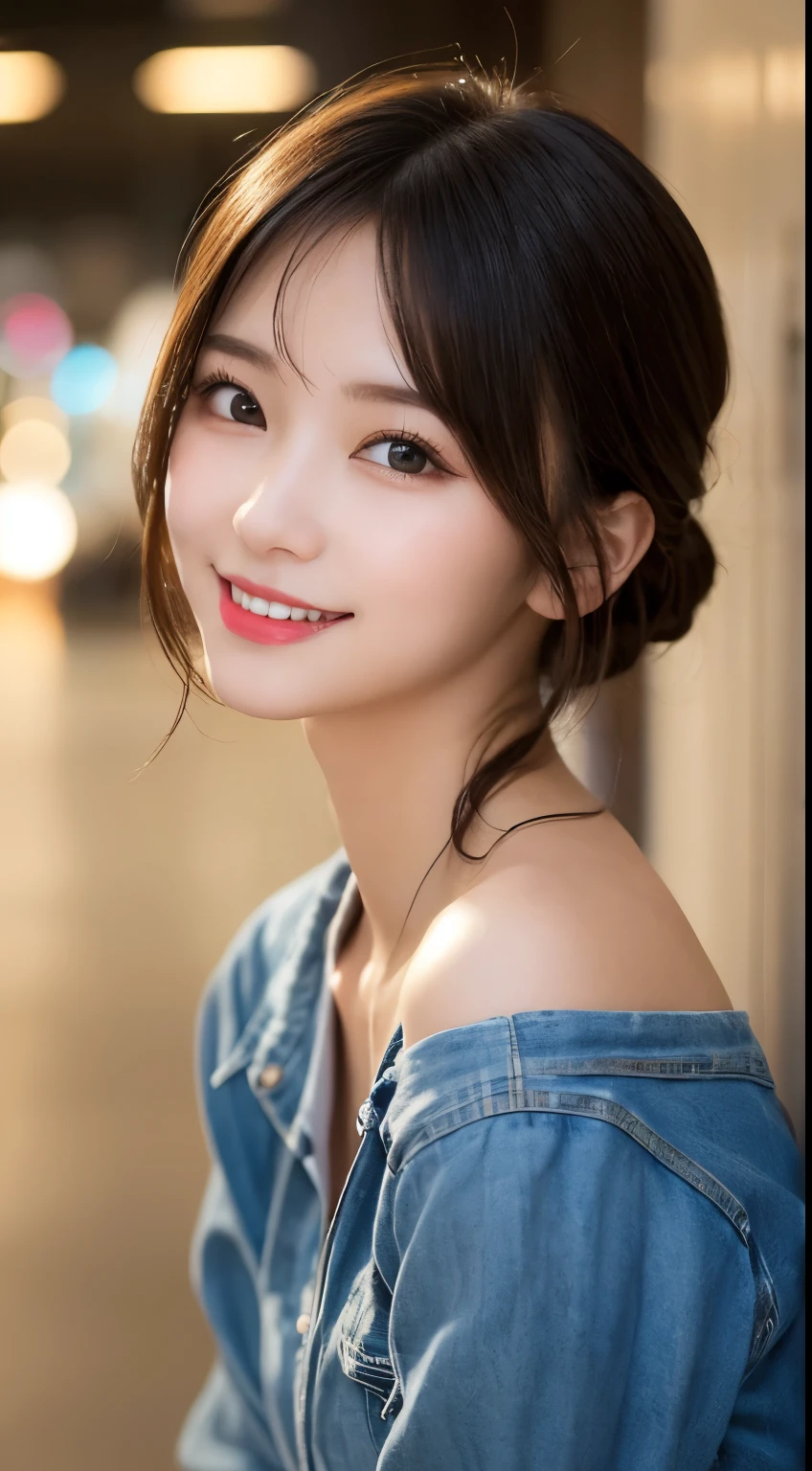 Tabletop, highest quality, shape, Very detailed, finely, High resolution, 8k wallpaper, 完璧なダイナミックな構shape, Beautiful and exquisite,ランダムなcute髪,,Natural color lip, Bold sexy pose,smile、20-year-old girl、cute、Looking into the camera,Always blur the background,Perfect and beautiful face,Slim face and figure,Big eyes、Putting on gal makeup,Small face,Shooting from below、smile,Blurred Background,Elegant feminine face、Cyberpunk Fashion、Get on your hands and knees and show your ass to the camera