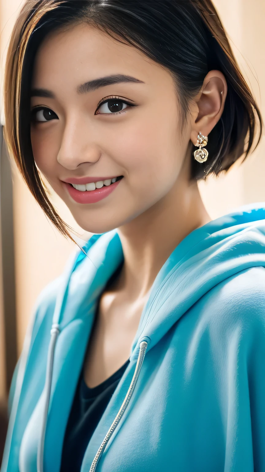 (((32k,Very high resolution, Attention to detail, Very accurate,Masterpiece girl 1))),RAW Photos & Realistic atmosphere,beautiful dark blue eyes,Mouth Details,Glossy lips,Thin eyebrows,Soft white skin that shines in every detail,,Detailed drawn eyes、Very beautiful eyes with blue eyes,Detailed lips、Very beautiful face,Very well-formed face、Lively Faces,beautiful, Glowing Lips,beautiful Eyebrows,Infinite Reality,Best Design,(very cute, A lively and proactive 16-year-old Japanese girl,,Toned body,Perfect gal leader model,beautifully shaped breasts,very cutebeautifulgirl,girl:1.5),The best natural makeup,Japanese Ido,Korean Idol,Young sensual idol,Watery eye,Dark and beautiful eyes,beautiful ass,beautiful feet,,Camel foot,:1.3),超A high resolution、,Natural and realistic faces,Backlight,Her pure eyes are very cute,(((Photorealism,Photograph the whole body))),,Reality Live Action,(Simple Earrings,necklace,shiny nail art,She is wearing a long black coat over a blue light colored sweatshirt hoodie。,Wide Slack Pants,White sneakers,beautiful Fashion,Blonde Short Hair,alone,,Smiling faintly,Ezvian everywhere:1.7),(Showing off full-body fashion,:1.8)