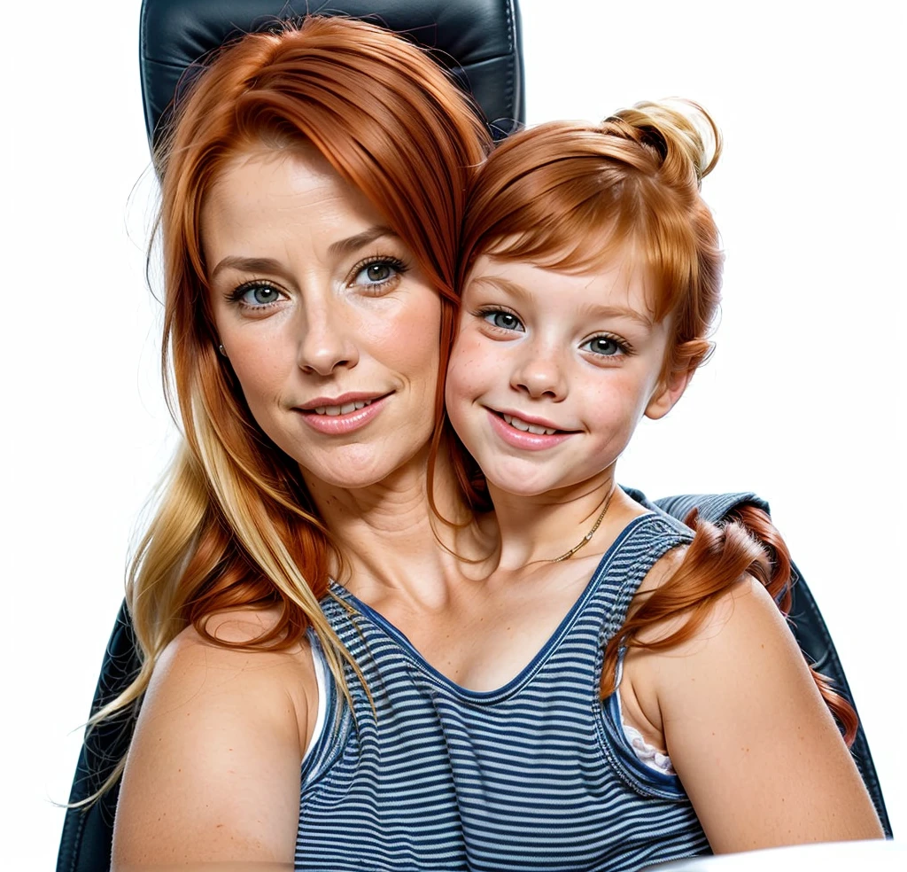 2heads, (mom and daughter:1.5), (one head adult:1.5), (one head young :1.5), (one redhead and one blonde:1.5)