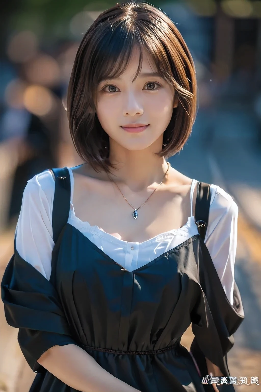 (On the way home from the funeral。18-year-old female:1.5)、(A sad face:1.2)、(The best quality at its best:1.4), (Super detailed), (Very detailed CG unified 16k), Beautiful woman with perfect figure: 1.4, Sharp focus: 1.2, Very detailed, High-quality RAW color photos, Professional photography, Great face and eyes, cosmetics, (Amazingly beautiful girl), ((All-black funeral attire:1.5)), Sexy posture,(View from below), Realistic movie faces, Wide zoomed out view of head to foot length, Full body long view, Realistic, ((Realistic natural orange red hairstyle, Realistic blue eyes)), ( Short Bob Hair:1.5), (necklace:1.5)、, Very beautiful face, Perfect model beauty, Mouth swelling, Highly detailed face and skin texture, Fine grain, double eyelid, Medium chest, smile, (masterpiece), highest quality, High resolution, Very detailed, Blurred Background, Depth of written boundary, Cinema Lighting, Great legs, , Clear, well-maintained skin,
