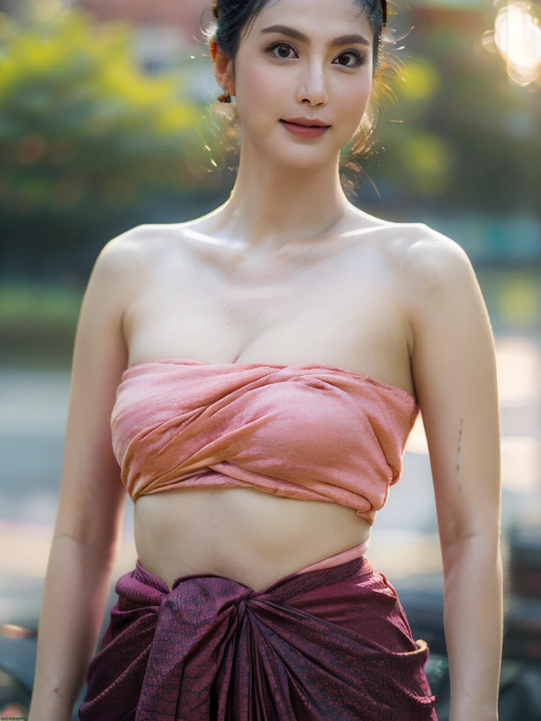 (Realistic photograph), a beautiful blended of Japanese pretty actresses with Morena Baccarin look like face, 21 years old girl, asian beauty, perfect smooth face, cheerful hazel eyes, seductive smile, ((quite a bit body, NSFW, 18+, solo)),glowing body skin,{{best quality}}, {{masterpiece}}, {{ultra-detailed}}, {illustration}, {detailed light, bokeh}, {an extremely delicate and beautiful}, Thai ancient woman, abdominal muscles,nice cleavage, ((naked breasts, nice nipples, extremely detailed face)), thai traditional skirt, walking in brooks, fog, morning sun,(sexy poses),((face details)), Double eyelids, looking at the viewer, natures background, 35mm f/1.2 ASPH, Ultra High Resolution, wallpaper, 8K, Rich texture details, Masterpiece, Highest quality, lens flare, shade, old measure, [[Chromatic aberration]],