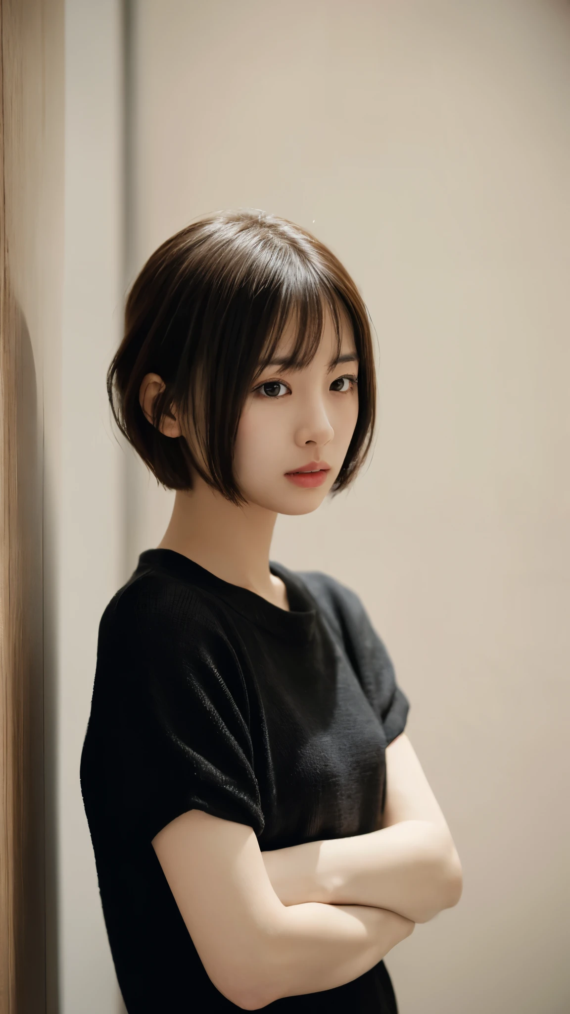 High resolution, masterpiece, short hair, Black Hair, (alone), One girl, cute, interior, Fine grain, (Iris)