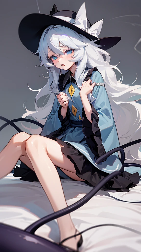 highest quality　Neutral face　woman　I have long hair　Odd Eye　one person　Gray Hair　Koishi Komeiji　beautiful girl　Cat ear　naked　ejaculation　Masturbation