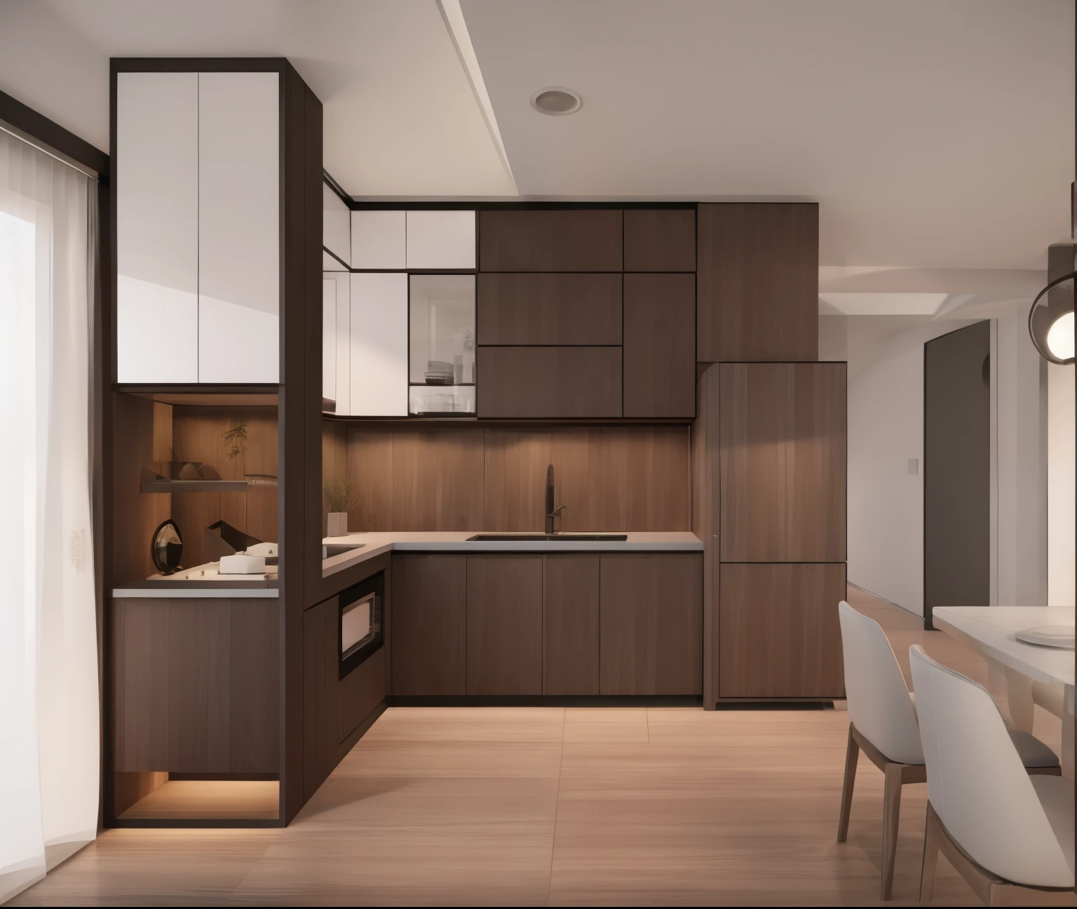 there is a dining room with a table and chairs in it, render vray, home interior, house interior, 3 d vray render, vray beautiful, with vray, render in vray, vray render, clean and pristine design, pristine and clean design, vray rendering, residential design, interior living room, interior, vray, vray rendered