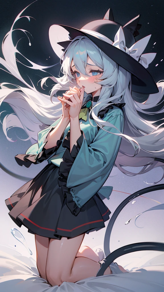 highest quality　Neutral face　woman　I have long hair　Odd Eye　one person　Gray Hair　Koishi Komeiji　beautiful girl　Cat ear　naked　ejaculation　Masturbation