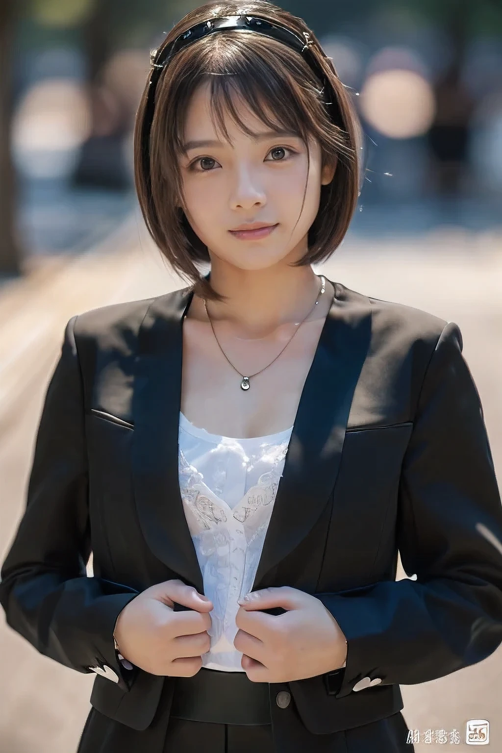 (At the funeral home、18-year-old female:1.5)、(Sad and crying face:1.2)、(The best quality at its best:1.4), (Super detailed), (Very detailed CG unified 16k), Beautiful woman with perfect figure: 1.4, Sharp focus: 1.2, Very detailed, High-quality RAW color photos, Professional photography, Great face and eyes, cosmetics, (Amazingly beautiful girl), ((All-black funeral attire:1.5)), Sexy posture,(View from below), Realistic movie faces, Wide zoomed out view of head to foot length, Full body long view, Realistic, ((Realistic natural orange red hairstyle, Realistic blue eyes)), ( Short Bob Hair:1.5), (necklace:1.5)、, Very beautiful face, Perfect model beauty, Mouth swelling, Highly detailed face and skin texture, Fine grain, double eyelid, Medium chest, smile, (masterpiece), highest quality, High resolution, Very detailed, Blurred Background, Depth of written boundary, Cinema Lighting, Great legs, , Clear, well-maintained skin,
