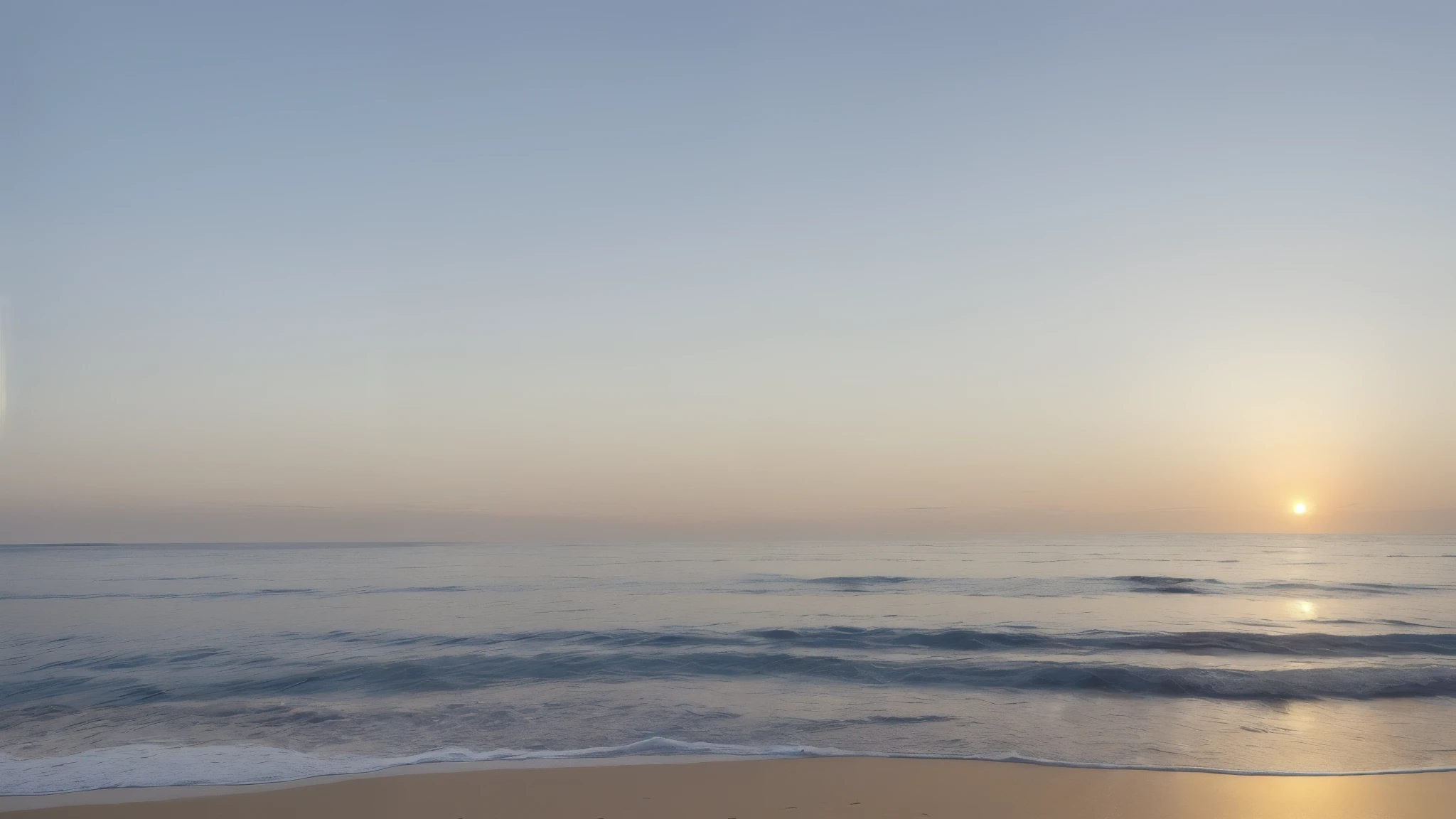 ((highest quality)), ((8k)), ((masterpiece: 1.3)), (Perfect appearance), (Photorealism: 1.6), (Sandy beach in the evening), (Long sandy beach: 1.4), (An empty sandy beach), (The setting sun), (Calm sea), ((The sea sparkling in the setting sun)),