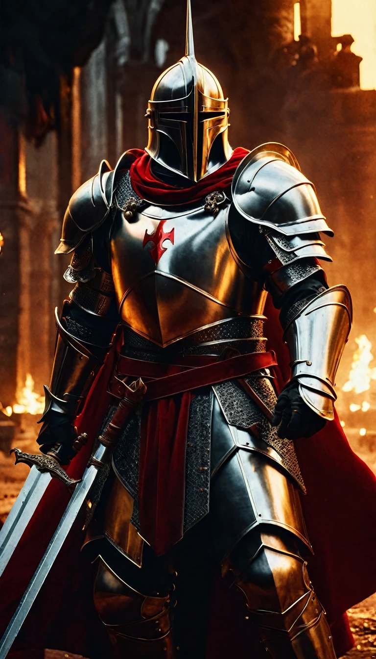 a group of knights donned in full armor and adorned with striking red capes finds themselves in the midst of a dramatic battle. Armed with powerful maschinengewehr weapons, these valiant templars face off against a horde of possessed politicians, locked in a fierce struggle for supremacy and control,
digital UHD (k) image, cinematic film still dramatic side lighting, dramatic intense stare closeup portrait,  hdr,  shallow depth of field, vignette, highly detailed, high budget Hollywood film, cinemascope, moody, epic, gorgeous
, Highly detailed and clean, Photorealistic and cinematic masterpiece, professional photography, realistic, realism, 200k , Raytracing and light effect , digital, perfect composition, beautiful detailed intricate insanely detailed octane render trending on artstation, 8 k artistic photography, photorealistic concept art, soft natural volumetric cinematic perfect light, award - winning photograph, masterpiece, raphael, caravaggio, greg rutkowski, beeple, beksinski, giger