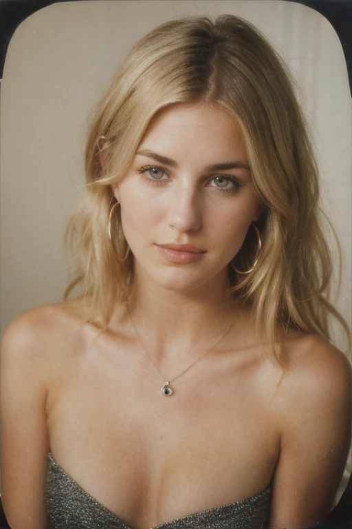  25 year old girl, (Kaley Cuoco:0.8), (Camilla Belle:0.9), (eugenie bouchard), beauty, beautiful girl, seductive smirk, hoop earrings, a wire thin necklace, wire thin bracelets, in dorm room,wind blown hair,polaroid 600 instant camera,voyeur photography