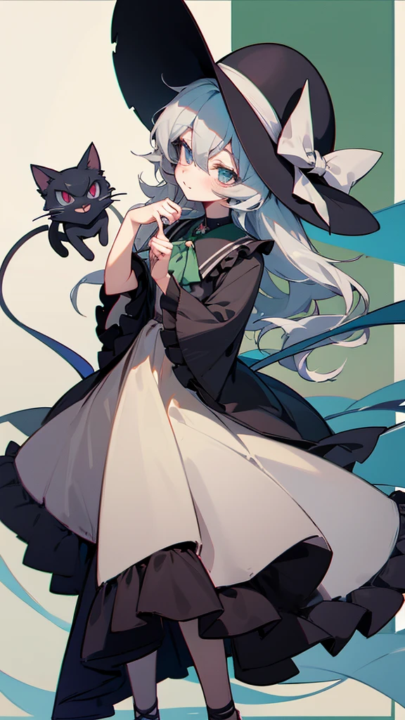 highest quality Neutral face woman I have long hair Odd Eye Gray Hair Koishi Komeiji beautiful girl Cat ear Cute and kind