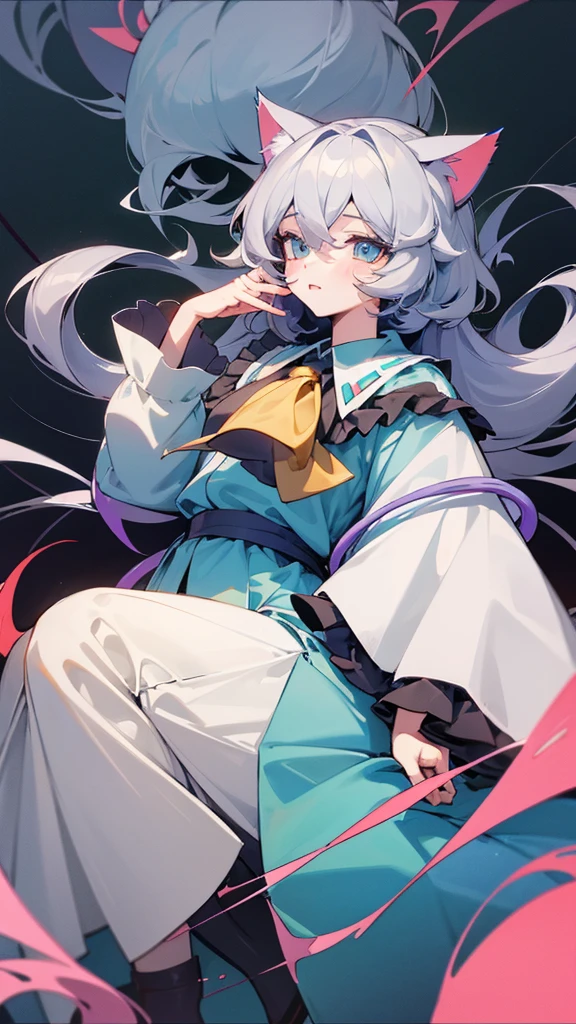 highest quality Neutral face woman I have long hair Odd Eye Gray Hair Komeiji Sisters beautiful girl Cat ear Cute and kind