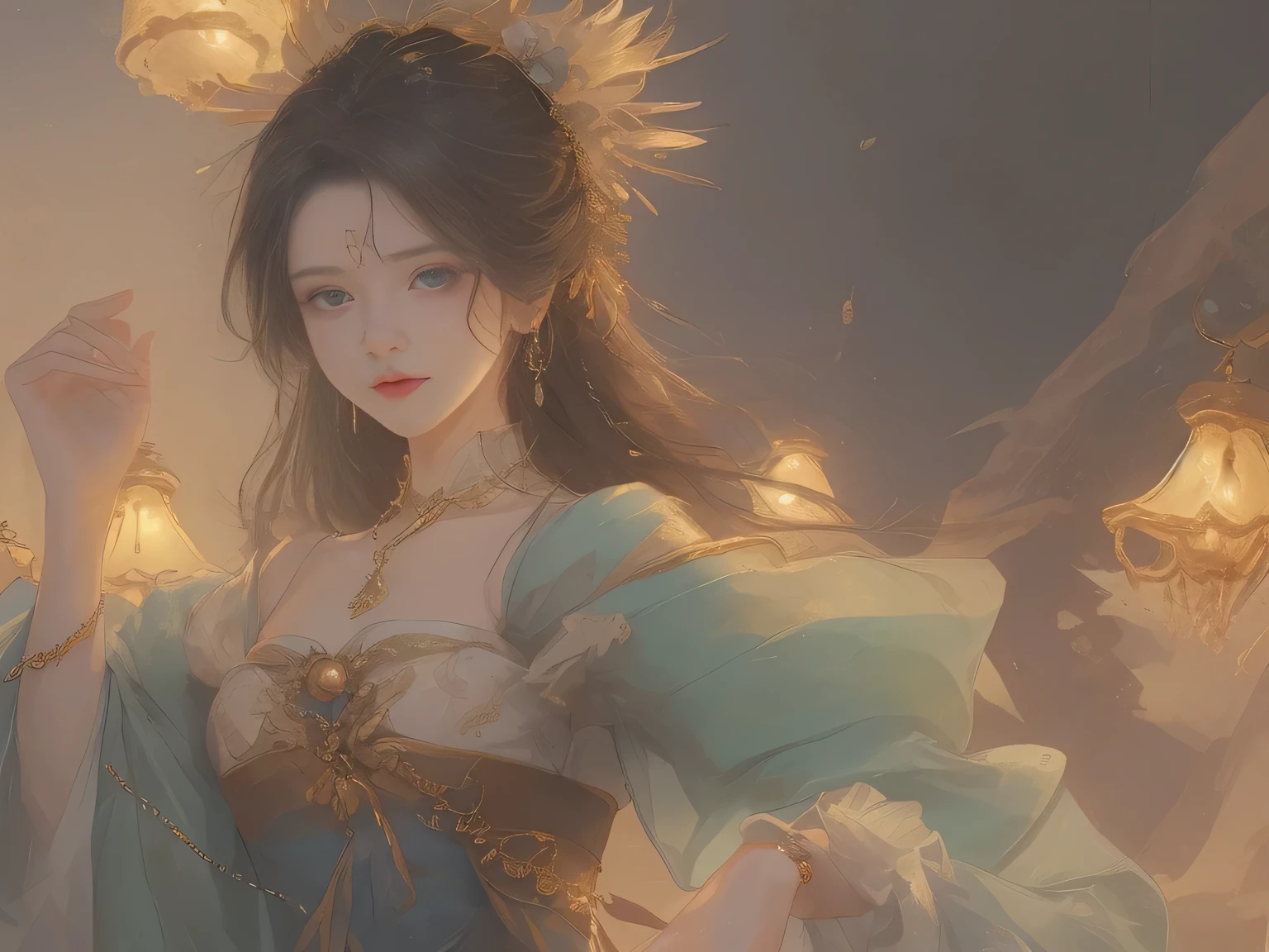 (Best quality:1.2,Masterpiece:1.2,A high resolution,1 girl,Chinese dress,Delicate hair accessories,Floral decoration,Stunning necklace,Exquisite jewelry,Gentle complexion,Detailed body,Bokeh effect,Realistic Shading,Studio lighting,twotonelighting,High-resolution skin texture:1.2,8K Ultra HD,digital camera,Soft lighting,professional render,voluminetric lighting,Sincere expression,sportrait,high resolution,4K,Blurred background)