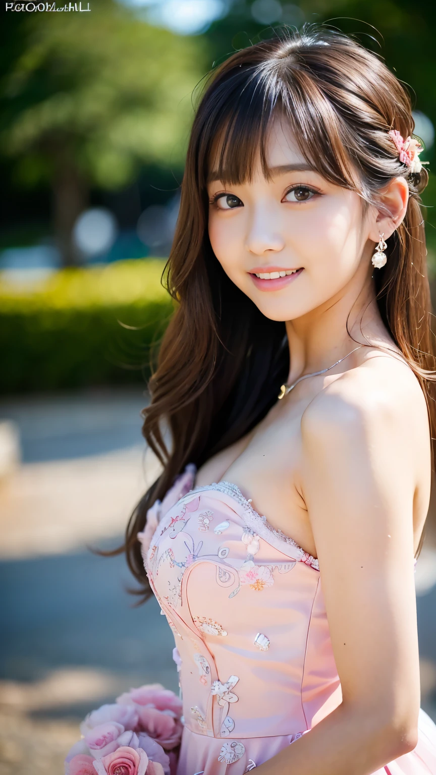 ((Best-quality, Masterpiece, Ultra-High-Resolution, (Photorealistic:1.4), Raw Photo, depth of field, professional lighting, perfect anatomy, extremely details, perfect face, perfect hair)), 1girl, 12-years-old, the most famous Japanese idol, upturned ass, having a lot of fun at wedding party, (wearing light-pink evening gown with cute-design), (extremely cute face like the most popular Japanese idol, ((extremely cute and extremely big eyes)), extremely cute hair, extremely beautiful skins, extremely cute long-eyelashes, extremely cute lips), looking at viewer, innocent smile, dynamic pose, detailed wedding-party, detailed light-pink-evening-gown-with-cute-design