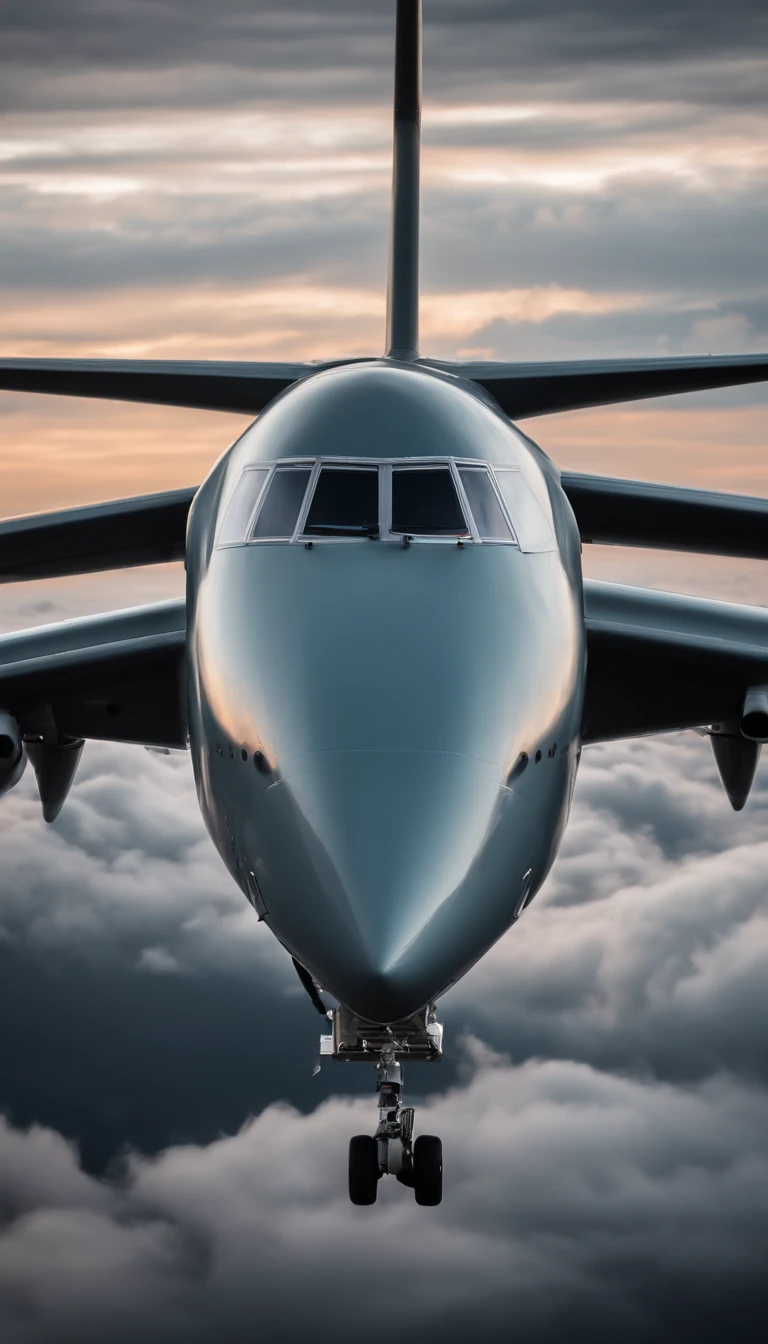 Passenger aircraft, um drone militar, Grey sky with clouds