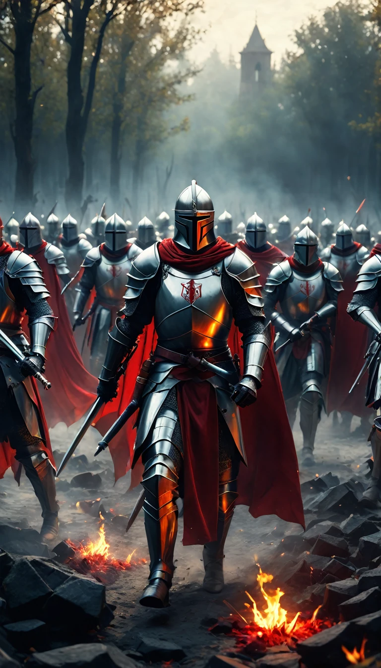 a group of knights donned in full armor and adorned with striking red capes finds themselves in the midst of a dramatic battle. Armed with powerful maschinengewehr weapons, these valiant templars face off against a horde of possessed politicians, locked in a fierce struggle for supremacy and control,
digital UHD (k) image, cinematic film still dramatic side lighting, dramatic intense stare closeup portrait, hdr, shallow depth of field, vignette, highly detailed, high budget Hollywood film, cinemascope, moody, epic, gorgeous
, Highly detailed and clean, Photorealistic and cinematic masterpiece, professional photography, realistic, realism, 200k , Raytracing and light effect , digital, perfect composition, beautiful detailed intricate insanely detailed octane render trending on artstation, 8 k artistic photography, photorealistic concept art, soft natural volumetric cinematic perfect light, award - winning photograph, masterpiece, raphael, caravaggio, greg rutkowski, beeple, beksinski, giger