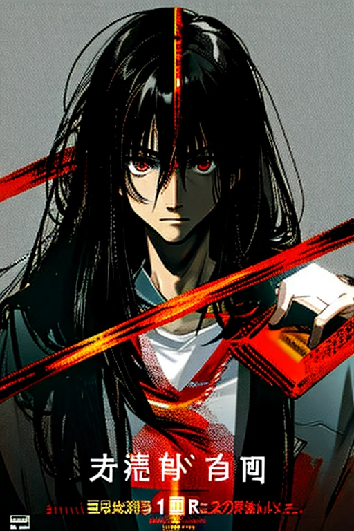 (Best quality, movie poster style), The guy with the long hair, black hair: 1.2), (Outstanding Mystery Writer: 1.1),
