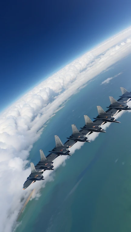 Four Royal Air Force Typhoon fighters dive down